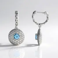 Cavill - Zilveren Oorbellen - 925 Sterling Zilver Platina Coating - Hemel Blauwe Topaas Rond 0,99 ct - Elegante Oorbellen Dames - Monosono Collection