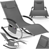 TecTake Ligstoel met Schommelfunctie - Ergonomisch Ligbed voor Tuin, Terras en Balkon - Relaxstoel met Hoofdsteun, Armleuningen en Opbergvak - Draagvermogen 150 kg - Grij