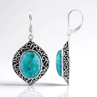 Cavill - Geoxideerde 925 Sterling Zilver Oorbellen - Blauwe Kingman Mohave Turkoois Cabochon 10,9 ct - Ovaal Luxe Turkoois Sieraden voor Vrouwen