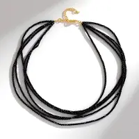 Cavill - Verstelbare Zilveren Ketting 925 Sterling Zilver Verguld - Zwarte Spinel 2 mm Fancy Gefacetteerd - Luxe Vijfstrengen Ketting voor Dames