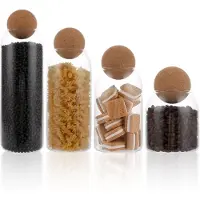 Famanu – Set van 4 glazen voorraadpotten met kurk, 500, 800, 1000 en 1300 ml, ideaal voor pasta, rijst, koffie, thee en kruiden