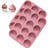Famanu – Siliconen muffinvorm voor 12 muffins, set van 2 stuks, BPA-vrij, anti-aanbak, gemakkelijk schoon te maken en vaatwasmachinebestendig, kleur roze