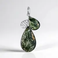 Cavill - Zilveren Hanger 925 Sterling - 12,5 ct Indonesische Mosagaat - Peervorm Cabochon - Groene Druppelvorm - Elegante Sieraden Dames