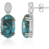 Cavill - 925 Sterling Zilveren Oorbellen - Blauwe Mohave Turkoois 12.6ct - Zirkoon Pavé - Ovaal Cabochon - Zomerfeest & Casual Sieraden