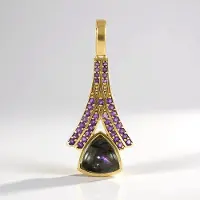 Cavill - Labradoriet en Amethist Hanger - 925 Sterling Zilver Verguld - 2,25 ct + 0,38 ct - Elegante Paarse Trillant Cabochon