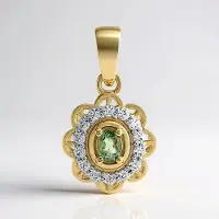 Cavill - 375 Geelgoud Luxe Hanger met Onverhitte Groene Tanzaniet 0,145 ct en Zirkonia - Ovaal Slijpsel - Elegante Hanger Dames