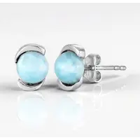 Cavill - Larimar Oorbellen Ronde Cabochon 1,98 ct - 925 Sterling Zilver Gerhodineerd - Elegant Design - Lichte Oorbellen Dominicaanse Republiek