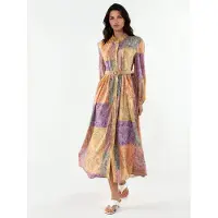 MSN Collection Gestrikte Geometrische Chiffon Maxi Jurk