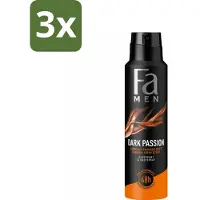 Fa 3 x – Deodorant Spray – Men Dark Passion – 150 ml - Deodorant Spray Mannen - Geur Mannen - Zweetvermindering - Geur Spray - Intense Geur