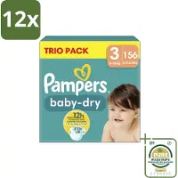 Pampers – Luiers – Baby-Dry Trio Pack Maat 3 (6-10 kg) – 156 Luiers - Voordeelverpakking - 12 stuks - Anti-lek luiers - Baby droogheid