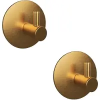 Famanu – Zelfklevende handdoekhaakjes, set van 2 handdoekhouders met sterke plakstrip, wandhaakjes in goud, ideaal voor badkamer en keuken