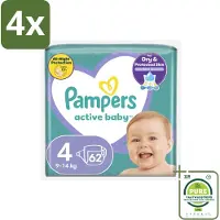 Pampers – Luiers – Active Baby Maat 4 (9-14 kg) – 62 Luiers - Voordeelverpakking - 4 stuks - Luiers voor baby - Droge luiers