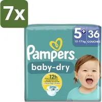 Pampers 7 x – Luiers – Baby-Dry Maat 5+ (12-17 kg) – 36 Luiers - Baby-luiers - Droge Huid - Droge Luiers - Baby Droogheid - Droge Luier