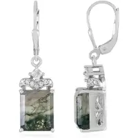 Cavill - 925 Sterling Zilver Oorbellen - Gerhodineerd - Braziliaanse Mosagaat 7,467 ct & Witte Topaas 0,244 ct - Elegante Achthoekige Oorbellen