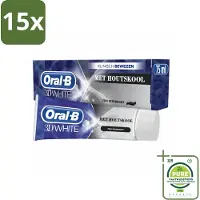Oral-B 15 x Tandpasta 3D White Houtskool 75 ml - Grootverpakking - Tandpasta - Whitening - Houtskool - Glimlach - Tanden Reinigen
