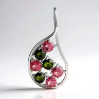 Cavill - 925 Sterling Zilver Hanger met Palladium - Braziliaanse Roze & Groene Toermalijn Rond 0,978 ct - Elegante Dames Sieraden
