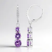 Cavill - Elegante Oorbellen - 925 Sterling Zilver Gerhodineerd - Paarse Amethist 2,55 ct Rond & Witte Topaas - Luxe Clipsluiting