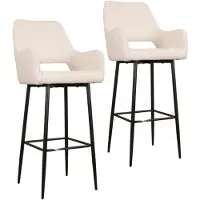 DS4U - Lenon barkruk 75 cm - Set van 2 - Ivoor - Boucle - Met armleuning