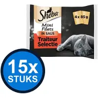 Sheba 15x - Mini Filets pouch saus traiteur sel mp 4x85gr - Kattenvoer Natvoer - 340 g