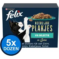 Felix 5x - Heerlijke Plakjes Vis Selectie in Gelei - Kattenvoer Natvoer - 12x80g