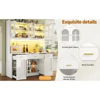STILVORA Keukenkast - Met Slimme RGB Ledverlichting En Uitschuifbare Zijplanken - 3 Glasvitrines En Laden - MDF - 120x40x187 Cm - Wit