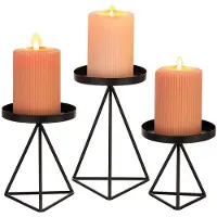 Famanu – Geometrische zwarte kandelaars voor pijlerkaarsen, set van 3 metalen draad vintage kandelaars voor woonkamer, eetkamer en openhaard
