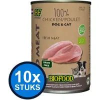 BF Petfood 10x Biofood - Organic hond&kat 100% kippenvlees blik 400gr - Hondenvoer Natvoer - 400 g