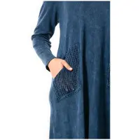 Turkishsouq Lange mouwen Sevda jurk met wijde col en zakken, gebreide look, herfst en winter, indigo