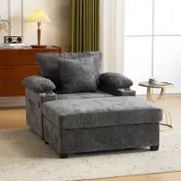 STILVORA Relaxfauteuil - 1-Zits Met Voetensteun, Bekerhouder En USB-Laadfunctie - Voor Woonkamer En Kantoor - Chenille Donkergrijs