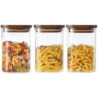 Markenlos – Set van 3 voorraadpotten van borosilicaatglas (1100 ml) met acaciahouten deksel, luchtdicht en stapelbaar, ideaal voor koffie, ontbijtgranen en pasta