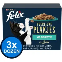 Felix 3x - Heerlijke Plakjes Vis Selectie in Gelei - Kattenvoer Natvoer - 12x80g