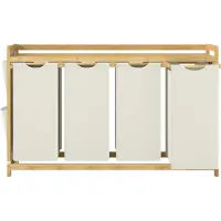 Songmics - Wasmand - Wasmand met 4 Vakken - Bamboe - Met Plank en Zijvakken - 200L Capaciteit