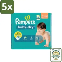 Pampers 5 x – Luiers – Baby-Dry Maat 3 (6-10 kg) – 34 Luiers - Grootverpakking - Babyluier - Babydouche - Droge Luier - Luier Voor Baby - Luier 3 Kg
