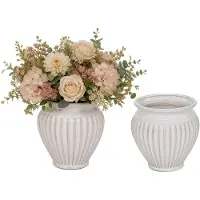 Mega Collections bloempot / plantenpot Roma - 2x - wit - terracotta - 16 x 17 cm - klassiek - stijlvol