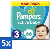 Pampers 5 x – Luiers – Active Baby Dry Maat 3 – 66 Luiers - Baby Luier - Droge Luier - Vochtabsorptie - Superabsorberende Kern - Luier Voor Baby