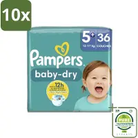 Pampers 10 x – Luiers – Baby-Dry Maat 5+ (12-17 kg) – 36 Luiers - Grootverpakking - Baby-luiers - Droge Huid - Droge Luiers - Baby Droogheid - Droge Luier
