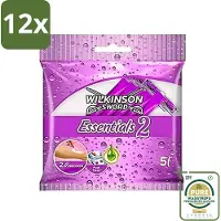 Wilkinson - Wegwerpscheermesjes Essentials 2 - Voor Dames - Antislip Greep - 5 scheermesjes - Voordeelverpakking - 12 stuks - Antislip handgreep - Wegwerpscheermesjes