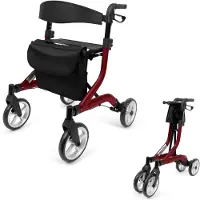 Tyr Rollator - Rollators Binnen en Buiten - Opvouwbare Rollator - Zwart/Rood - 66cm x 50cm x 20cm