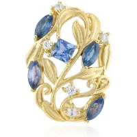 Cavill - 9K Geelgouden Hanger met 1,047 ct Tulear Blauwe Toermalijn - Marquise & Princess Geslepen Edelstenen - Bloem & Zirkonen