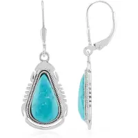 Cavill - 925 Sterling Zilver Oorbellen met Blauwe Kingman Mohave Turkoois 4,559 ct - Handgemaakte Boho Druppelvorm Filigraan Design