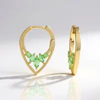 Cavill - Luxe Oorbellen 925 Sterling Zilver Verguld met 0,79 ct Groene Tsavoriet - Marquise & Rond Slijpsel - Elegante Dames Sieraden