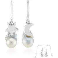 Cavill - Zilveren oorbellen - 925 Sterling Zilver met Rhodiumlaag - Platinablauwe Akoya Parels 11x7 mm - Maan- en Stermotief - Elegant Sieraad Dames