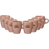 Excellent houseware Siaki koffie kopjes Barista Cafe - 8x stuks - oudroze - 220 ml - mokken - keramiek - 10 cm - met koffie thema teksten