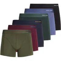 Jack & Jones Heren boxershorts trunks jaccomo bamboe effen 6-pack groen/blauw/zwart/rood