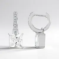 Cavill - Elegante Zilveren Oorbellen - 925 Sterling Zilver Geplatineerd - Witte Kwarts Princess 2,82 ct & Cambodjaanse Zirkonia 0,30 ct