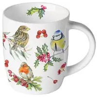 Ambiente Mok Birds In Winter 200ml Wit wit Porselein Beker
