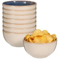 Excellent houseware Snackschaaltjes Kenji - set van 8x - blauw - 14 x 7 cm - keramiek - chips / nootjes- 580 ml