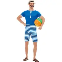 Smiffys - 20s Bathing Suit Kostuum - L - Blauw/Wit