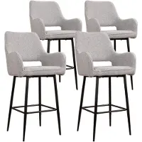 DS4U - Lenon barkruk 65 cm - Set van 4 - Grijs - Boucle - Met armleuning