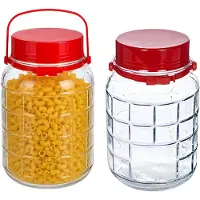 Alessandro XXL voedsel opslag container - 2x - glas - 3 liter - afsluitdop en hengsel - transparant/rood - Weckpotten - Opslagpotten - 16 x 24 cm